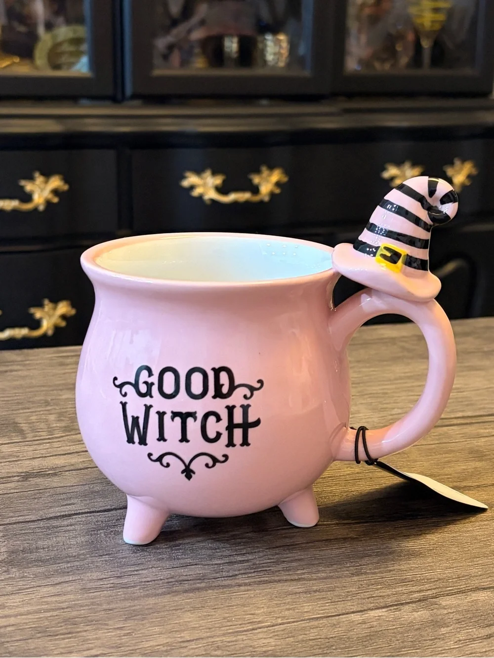 Pink Good Witch Cauldron Mug with witch hat